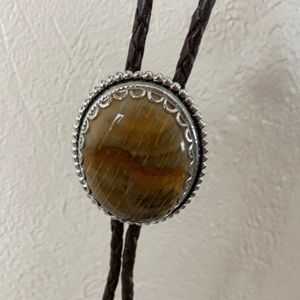 Bolo tie with petrified wood cabochon